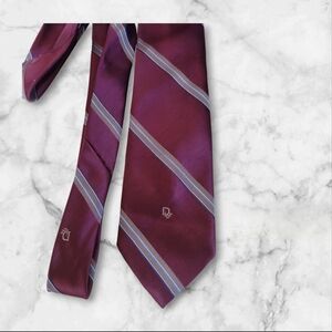Vintage Christian Dior Logo Woven In Italy Burgundy Gold Strip Necktie USA